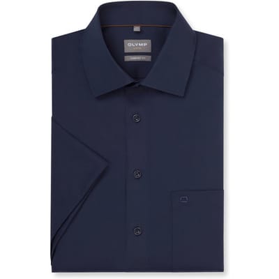 OLYMP Luxor comfort fit overhemd - korte mouw - structuur - marine blauw - Strijkvrij - Boordmaat: 42 (EU maat: L)