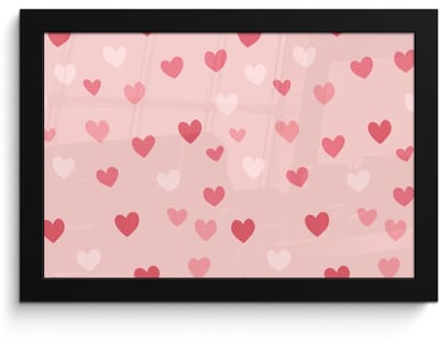 Poster in lijst - Fotolijst 30x20 cm - Posters - Hartjes - Patroon - Roze - Eenvoudig - Posterlijst zwart - Decoratie - Wanddecoratie woonkamer - Muurdecoratie slaapkamer