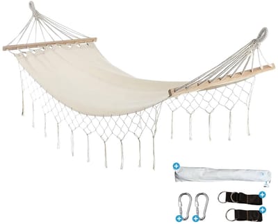 Dailygoods- Hangmat Luxe - Lichtgewicht Katoen - Inclusief Ophangmateriaal - Draagtas - 100 x 200 cm - Hangmat met Spreidstok - Hangmatje