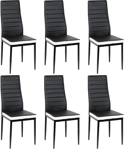 PIPIPOXER-Eetkamerstoelen - Set Van 6 - Eettafelstoel - Keukenstoel -Stoel-PU Leer - Metalen Poten -Zwart en wit