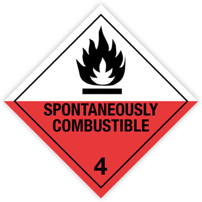 Gevaarsetiketten Klasse 4.2 - Stickers IMO 4.2 Spontaneously combustible - Voor zelfontbranding vatbare stoffen - Formaat 25 x 25 cm