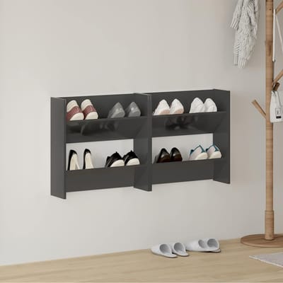 vidaXL - Wandschoenenkasten - 2 - st - 60x18x60 - cm - hout - hoogglans - grijs