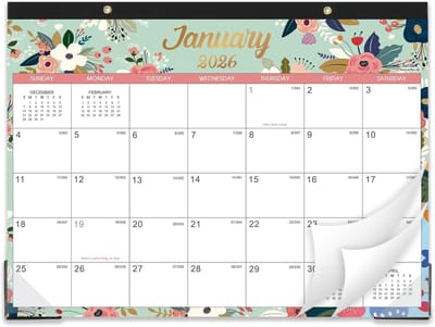 Bureaukalender 2024 - 12 maanden - 276,64 x 30,5 cm - Dik papier - Hoekbeschermers - Grote gelinieerde blokken - Bloemen