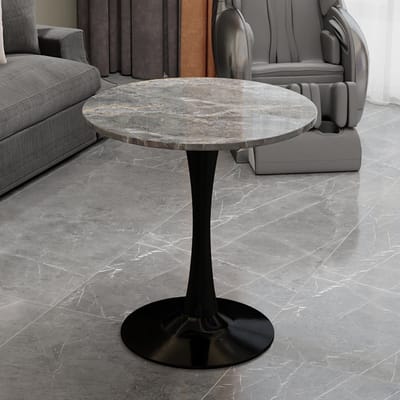 MODFU Ronde Salontafel - Minimalistisch Ontwerp - Veelzijdig Gebruik - Kunstmarmer - Zwart En Grijs