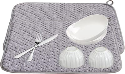 Super absorberende microvezel afdruipmat 2 stuks - servies droogmat 38 x 50 cm - afdruipmat keuken gootsteen - tafelmat grijs