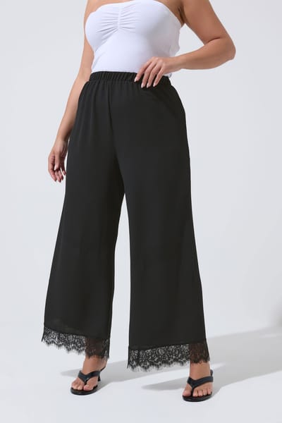 Limited Collection Zwarte Broek Met Kantzoom En Wijde Pijpen Size 38