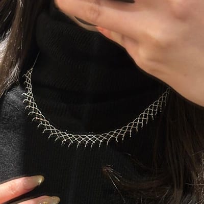 Retro   Prachtig Glanzend Kant Bonen Weven Gaas Ketting Paleis Stijl Hoge Kwaliteit Gestapelde Stijl Ketting Sieraden Cadeau 45cm brown