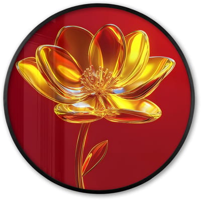 Poster in lijst Rond - Fotolijst 60x60 cm - Posters - Bloem - Goud - Glazen - Ronde posterlijst zwart - Decoratie - Wanddecoratie woonkamer - Muurdecoratie slaapkamer