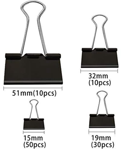100 stuks opvouwbare metalen clips in 4 maten - Paperclips en bindclips voor kantoor en huis