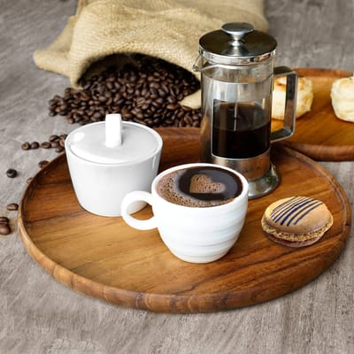Rico & Plato teakhouten Koffie-set ‘Jowo’ (3 schotels, 4 onderzetters)