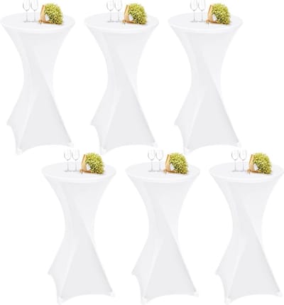 6x Witte Statafelhoezen Set voor Ronde Tafels Ø 60-65 cm - Elastische Stretch Tafelkleden met Voetbeugels