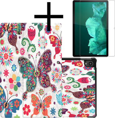 Hoes - Geschikt voor Lenovo Tab P11 Plus - Met Screenprotector - Trifold Bookcase - Hard Cover - Hardcover Book Case - Tablet Hoesje - Vlinders