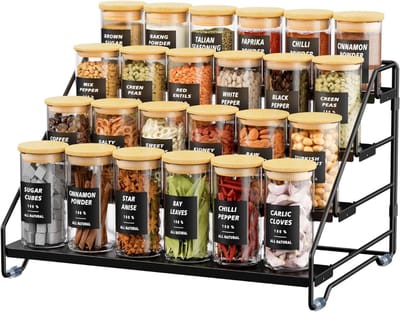 White-Label® Kruidenrek Staand - Aanrecht Organizer - Opbergrek Kruidenpotjes - Zwart