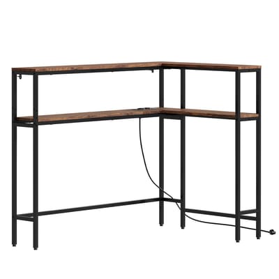 SoBuy L-vormige Console Tafel - Industrieel Design - Met Stopcontact - 80x120x101 cm - Bruin | FSB105-E-N