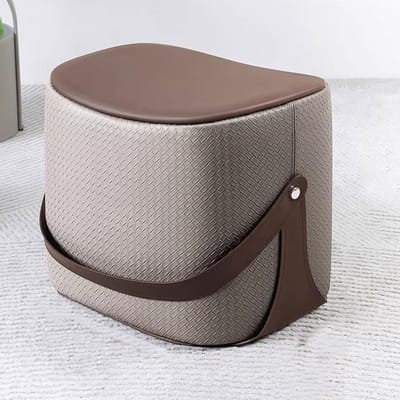 Houten Voetenbankje - Krukje Poef - Extra Zitplaats - Geweven Textuur - Compact Formaat - Khaki