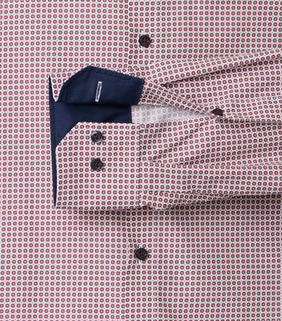 VENTI modern fit overhemd - popeline - wit met rood en blauw dessin - Strijkvrij - Boordmaat: 44