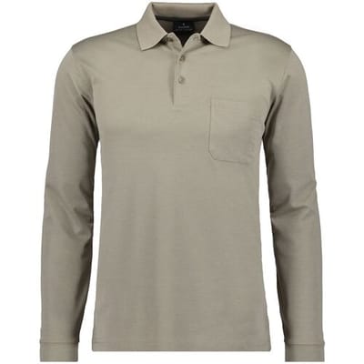 Ragman Softknit Polo Longsleeve Uni Breast Pocket Beige / male