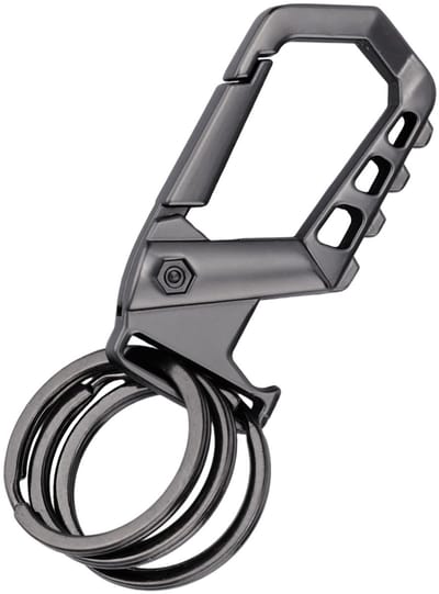 Dailygoods- Sleutelhanger Robuust - Karabijnhaak - Flesopener - 3 Sleutelhanger Ringen - Zinklegering - 8x3cm - Zwart - Sleutelhouder