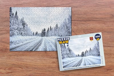 Puzzel Een besneeuwde weg wat omringt is door een winterlandschap - Legpuzzel - Puzzel 500 stukjes
