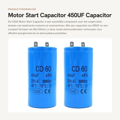 Dailygoods - Motor Start Capacitor - 450UF Capacitor voor Wasmachines - Hoogwaardige Kwaliteit - Betrouwbare Capaciteit - Efficiënte Motorprestaties -...