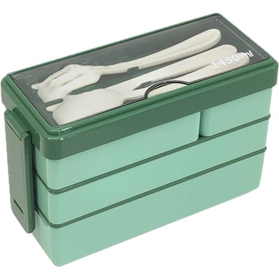 Bento Box Lunchbox voor volwassenen 3 lagen stapelbare lunchcontainer met 4 compartimenten voor werk school Green