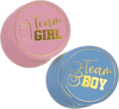 24x Gender reveal stickers - Geboorte stickers - Jongen of meisje - Boy or girl - Geboorte vieren - Sluitsticker - Geslacht baby - Babyshower - 12 jongens + 12 meisjes stickers - Blauw/roze - Jonyx