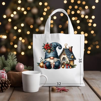Katoenen kersttas gnome 01 - kerst - tas -katoen - gnome