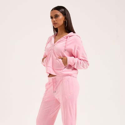 Juicy Couture Juicy Couture Iccle Diamante Oversized Cropped Hoodie ROZE - Maat XS