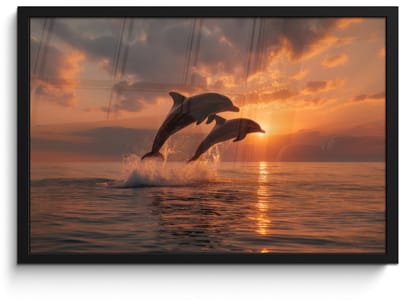 Poster in lijst - Fotolijst 60x40 cm - Posters - Dolfijnen - Zee - Realistisch - Posterlijst zwart - Decoratie - Wanddecoratie woonkamer - Muurdecoratie slaapkamer