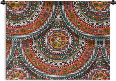 Wandkleed - Wanddoek - Cirkels - Azteken - Patronen - Zuid-Amerika - 60x45 cm - Wandtapijt