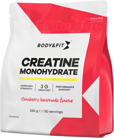 Body & Fit Creatine Monohydrate - Creatine Monohydraat - Supplement voor Spieropbouw/Prestaties - Strawberry Lemonade - 250 gram (50 doseringen)