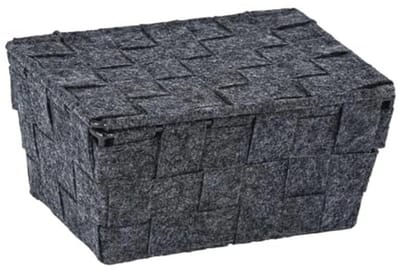 Mini Opbergmand met Dekseltje - Antraciet - Handige Organiser voor Badkamer en Keuken