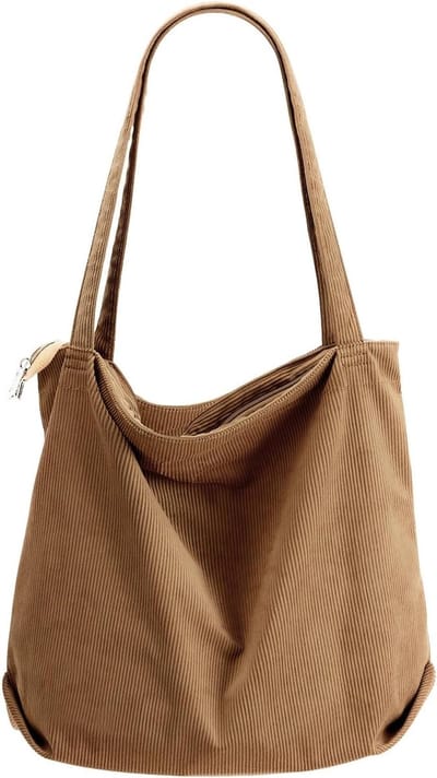 Dames Corduroy Tote Bag - Grote Schoudertas met Rits voor School, Werk en Reizen - Ideaal voor Dagelijks Gebruik en Winkelen