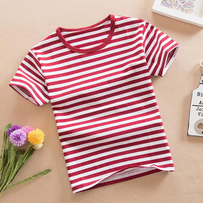 Zomer Jongens en Meisjes Baby Kinderkleding Puur Katoen Korte Mouw T-shirt Marine Stijl Kinderen Gestreept Student Halve Mouw 105cm