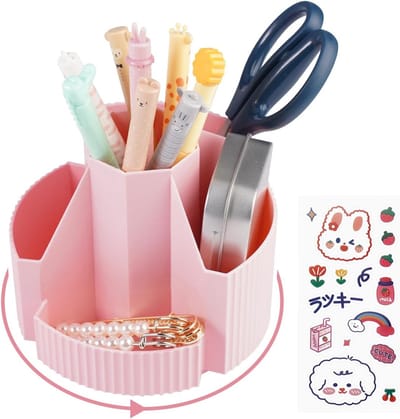 Draaibare Pennenhouder - Bureau Organizer - Bureau Opruimen - 360 Graden Rotatie - 13 x 10 x 11 cm - Roze
