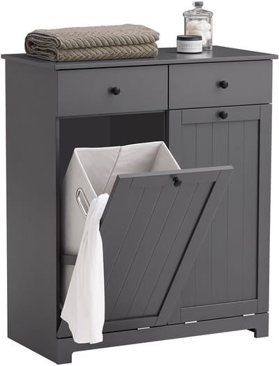 SoBuy Badkamerkast met Wasmanden en 2 Lades – Grijs, 78x38x90 cm, BZR33-II-DG – Opbergkast Badkamer/Wasruimte