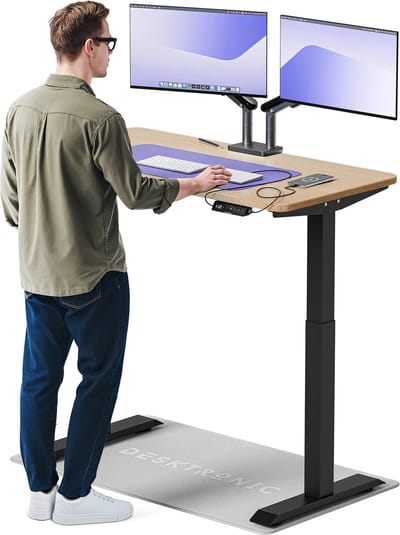 Desktronic HomeOne Zit-sta Bureau Elektrisch In Hoogte Verstelbaar, 120x60 cm Bamboo/Zwart, Stille Dubbele Motor, Hoogte 72-119cm