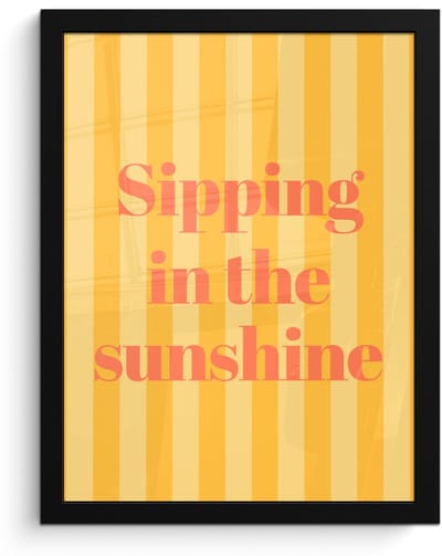 Poster in lijst - Fotolijst 30x40 cm - Posters - Gestreept - Geel - Sunshine - Letters - Posterlijst zwart - Decoratie - Wanddecoratie woonkamer - Muurdecoratie slaapkamer