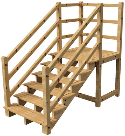 MILANO buitentrap 6 treden H105 cm - bordes L116 x B120 cm - trapleuning links en rechts - bordesleuning links en achteraan