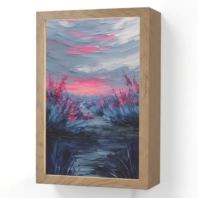 Wandlamp 20x30 cm - Oplaadbaar - Schilderij - Zonsondergang - Bloemen - Rivier - Wandlampen binnen woonkamer - Slaapkamer lamp met kabel - Decoratieve nachtlamp - Vloerlamp snoer