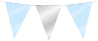10 meter vlaggenlijn - Lichtblauw & Zilver - 15 vlaggen - Glimmende folie voor binnen & buiten - 30 cm vlaggen - Herbruikbare slinger