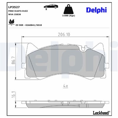 Remblokkenset, schijfrem DELPHI LP3527