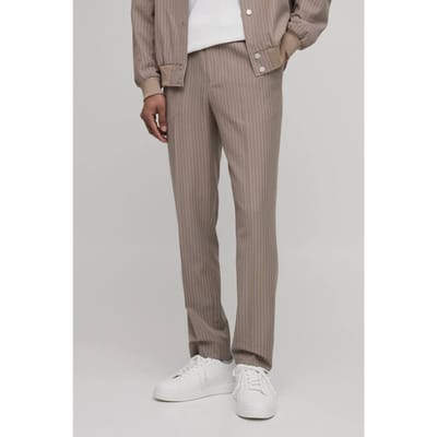 Gestreken Rechte Pasvorm Gestreepte Co-ord Broek | Taupe | Size 30