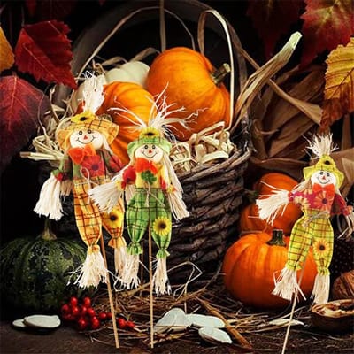 Kleine Herfst Vogelverschrikker Decoratie 3-Pack Vogelverschrikker Geschikt voor Tuin Huis Patio Veranda Thanksgiving Halloween Decoratie One Size wit