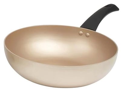 28cm Wokpan - Geschikt voor Alle Hob, Inclusief Inductie, Antiaanbaklaag, Eenvoudig schoon te maken, Aluminium, Comfortable Handgrepen, PFOA Vrij, Zwart/Goud