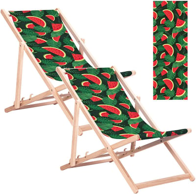 GreenBlue GB183 - 2 stuks - Strandstoel - Klassieke beukenhouten ligstoel met watermeloenprint - tot 110 kg