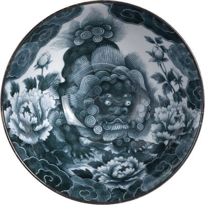 Tokyo Design Studio - Lion Peony Menbachi Kom Zwart - 25,2 x 7,7cm