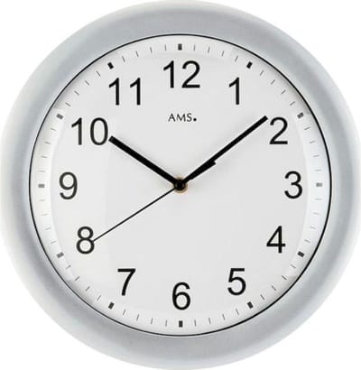 AMS F5933 - Wandklok - Analoog - Rond - Radiogestuurde tijdsaanduiding - Kunststof - Ø30 cm - Zilverkleurig