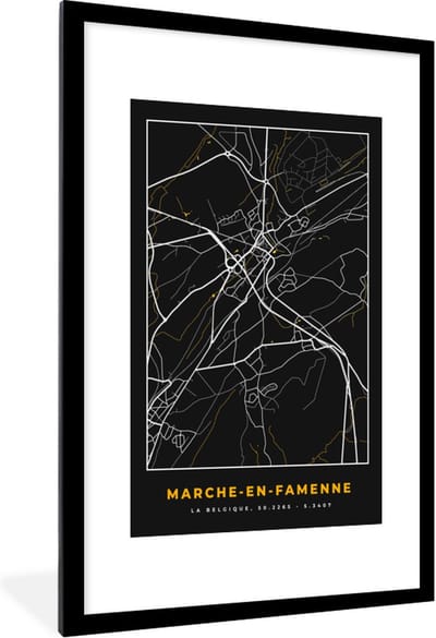Fotolijst incl. Poster - Marche-en-Famenne - Kaart - Stadskaart - Goud - Plattegrond - 80x120 cm - Posterlijst