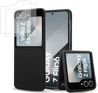 Geschikt voor Samsung Galaxy Z Flip 6 / Flip 7 FE - Hoesje + 2x Screenprotector – Gehard Glas Cover + Shock Proof Case – Liquid Back Case Cover Zwart